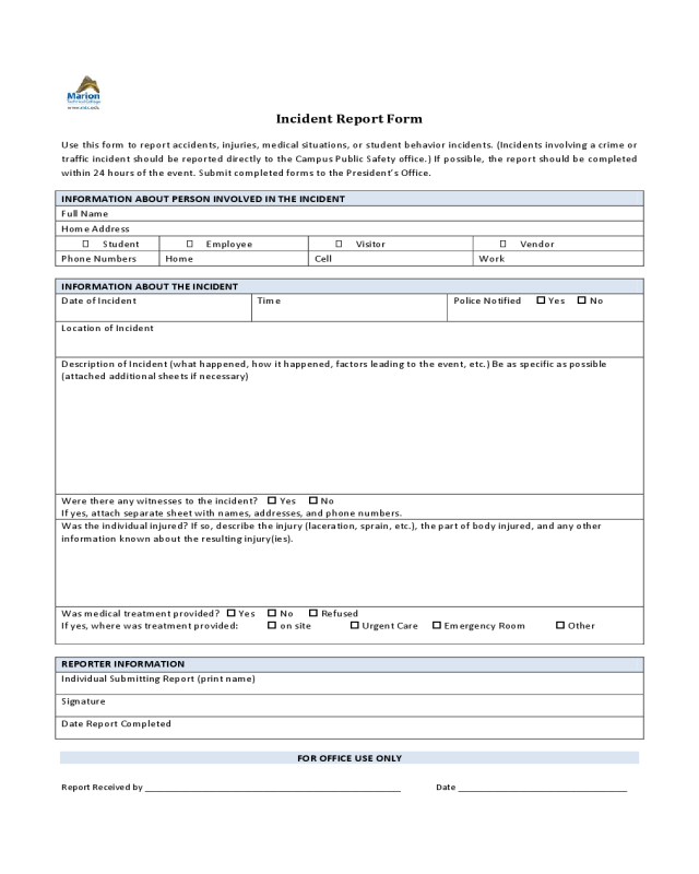 Police Incident Report Form - Marion Technical College