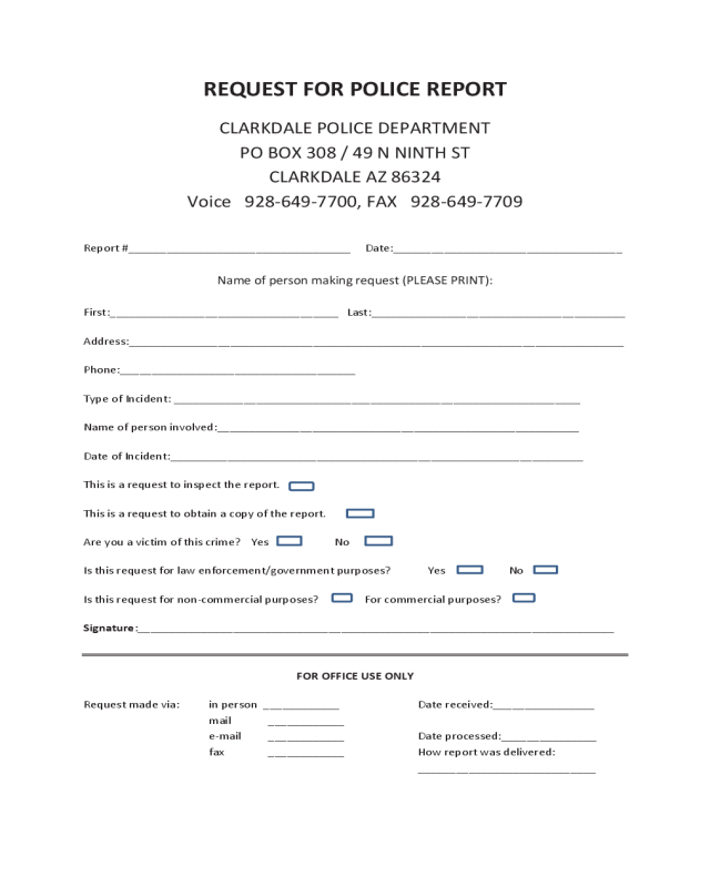 Police Report Form - Clarkdale