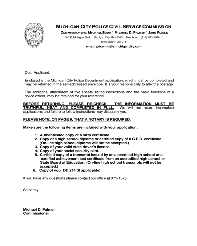 Police Service Commission Form - Michigan