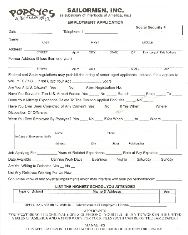 Popeyes Application Form