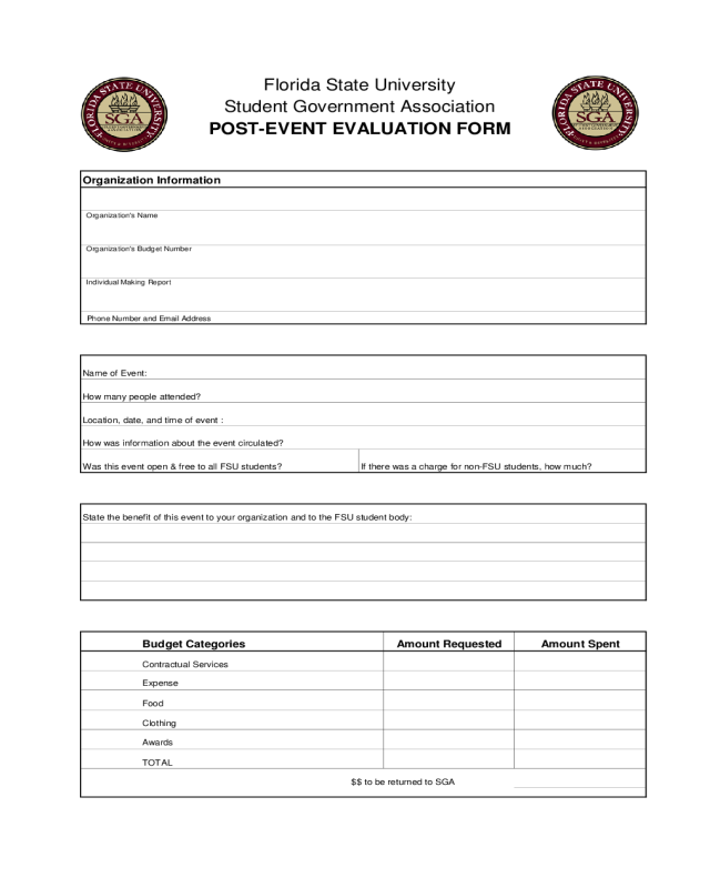 Post Event Evaluation Form - Florida