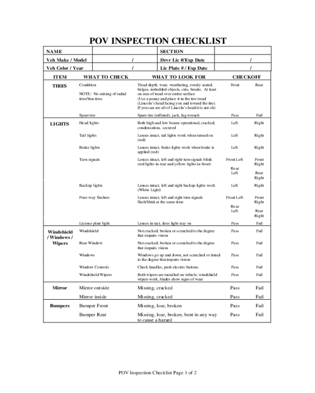 POV Inspection Checklist