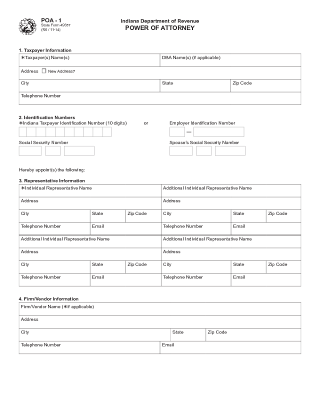 Power of Attorney Example Form - Indiana