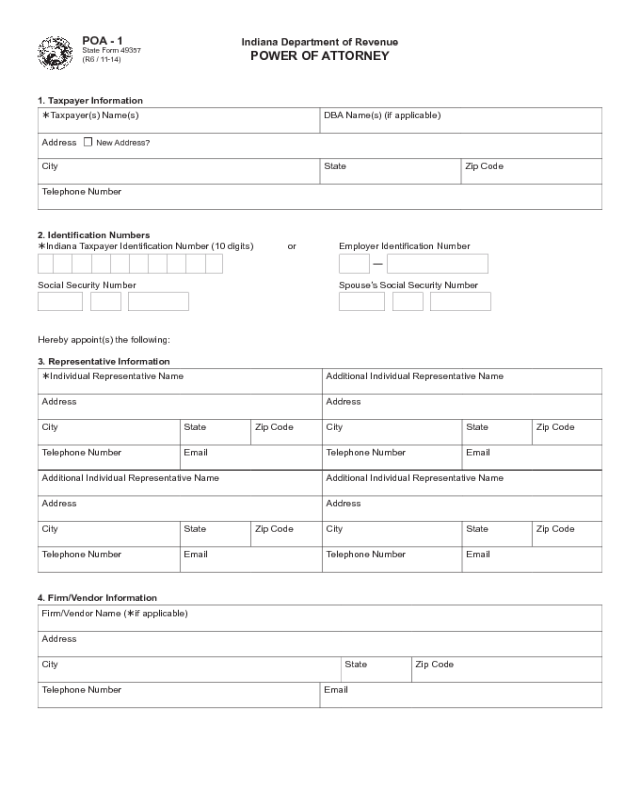 Power Of Attorney Example Form Indiana Edit Fill Sign Online 