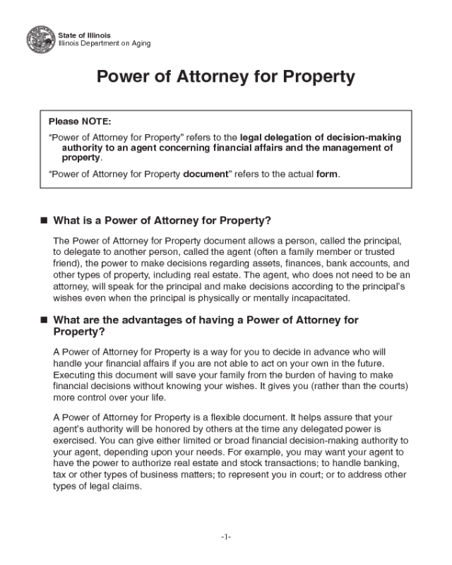 Power of Attorney for Property - Illinois