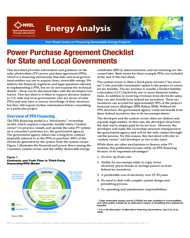 Power Purchase Agreement Checklist for State and Local Governments