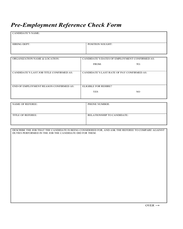Pre-Employment Reference Check Form
