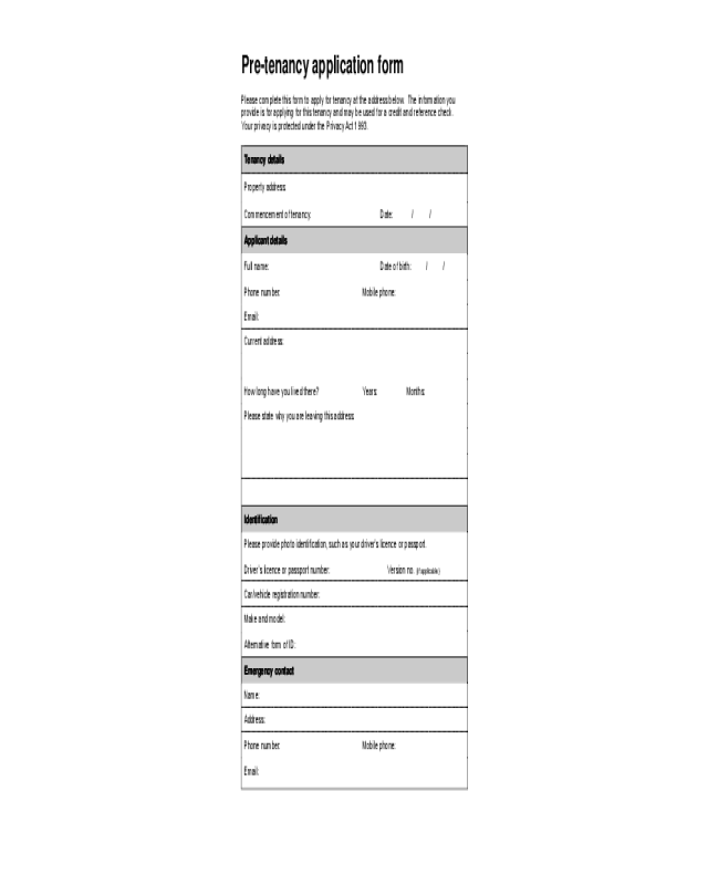 Pre-tenancy Application Form