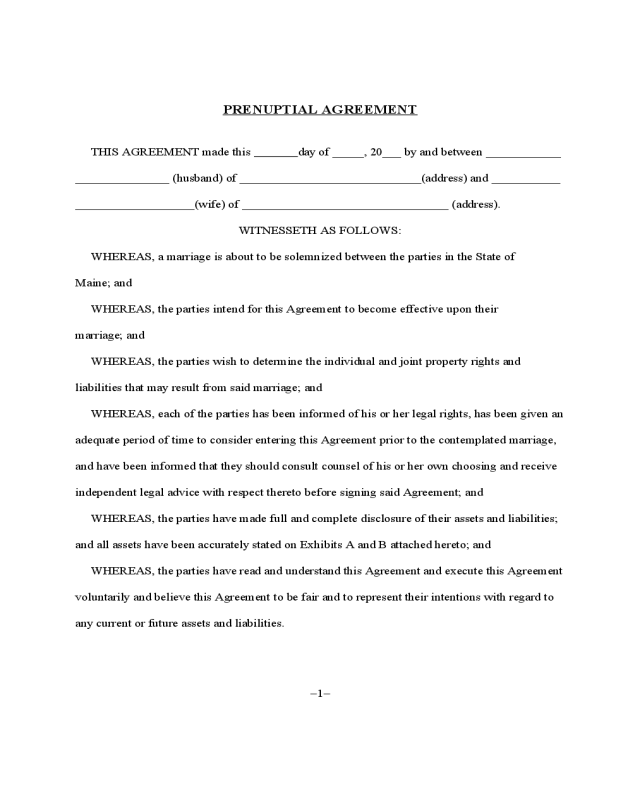 Prenuptial Agreement - Maine