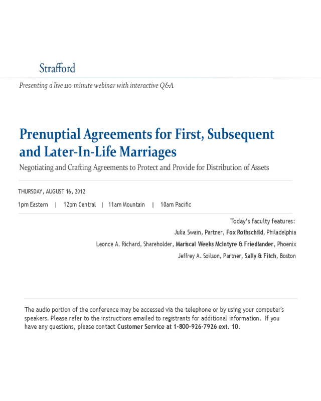 Prenuptial Agreements for First, Subsequent and Later-In-Life Marriages