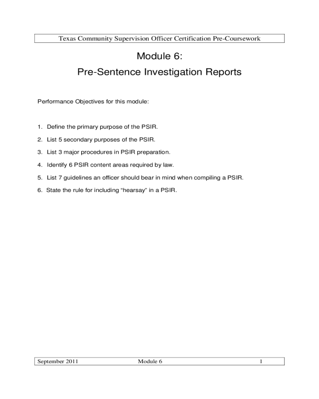 Presentence Investigation Report Form - Texas