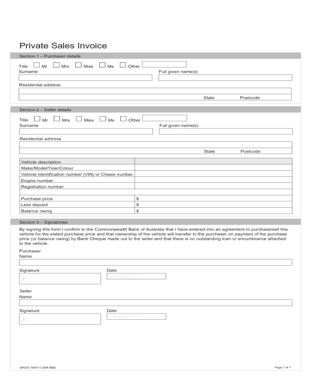 Private Sales Invoice Template