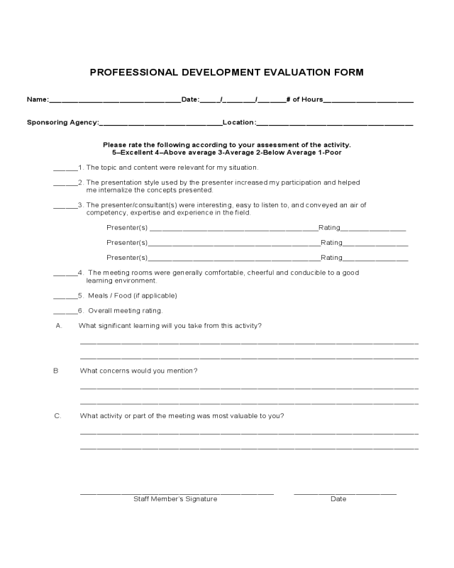 Professional Development Evaluation Form Sample