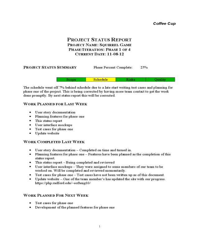 Project Weekly Status Report Template