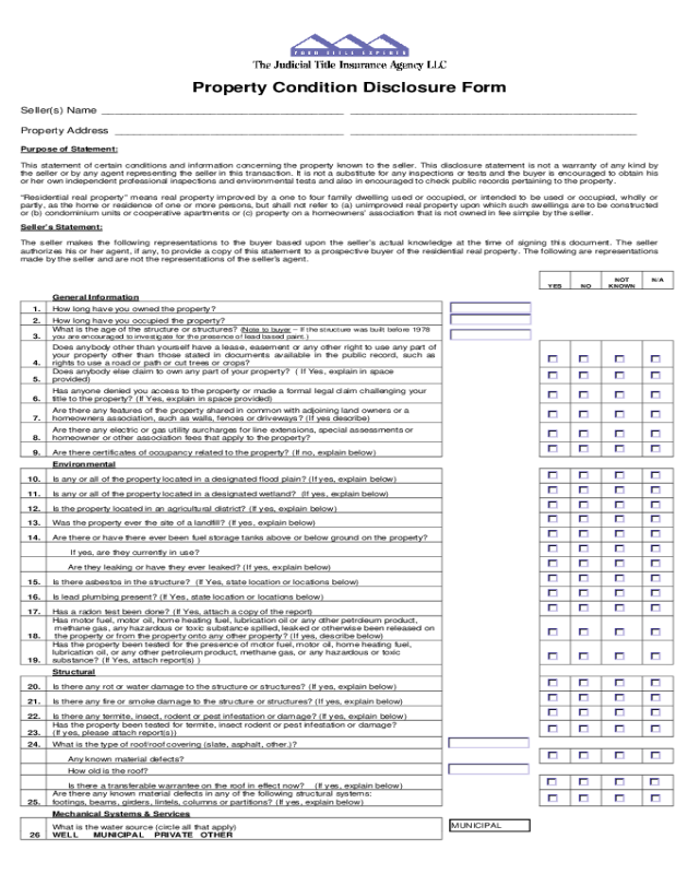 Property Condition Disclosure Form