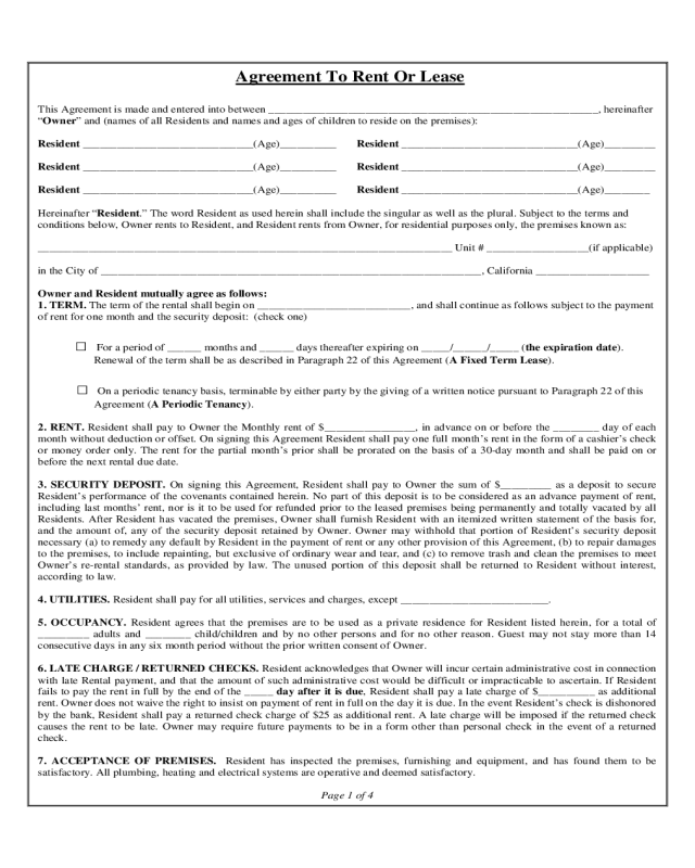 Property Rental and Lease Sample Form