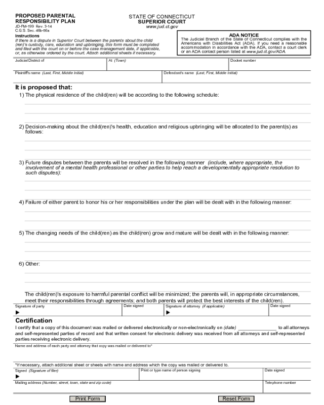 Proposed Parental Responsibility Plan - Connecticut