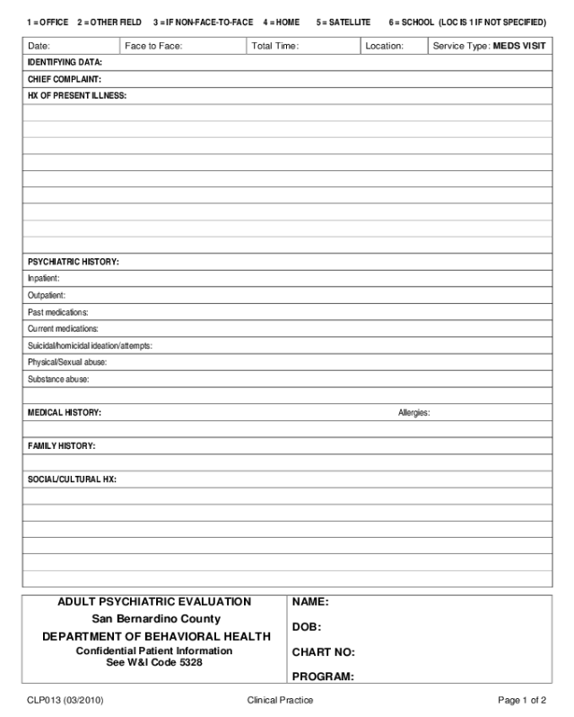 Psychiatric Evaluation Form - California