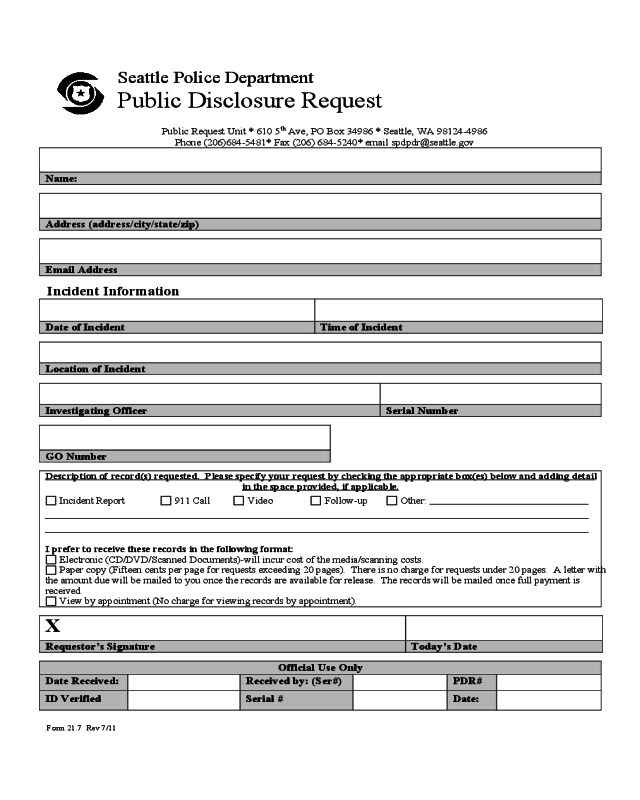 Public Disclosure Request - Seattle Police Department