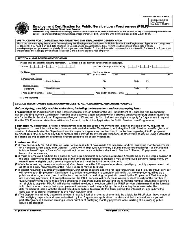 Printable Pslf Form