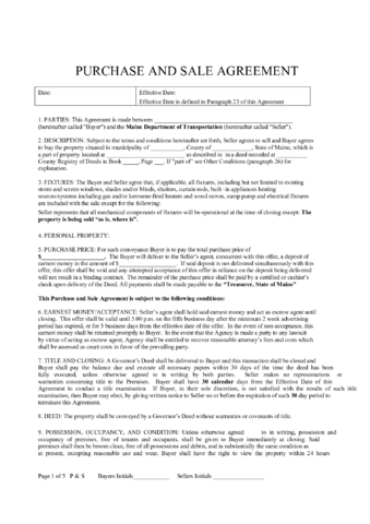 Purchase and Sale Agreement - Maine - Edit, Fill, Sign Online | Handypdf