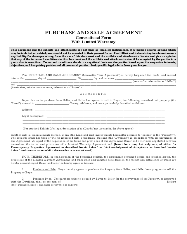 Purchase and Sales Agreement - Alabama