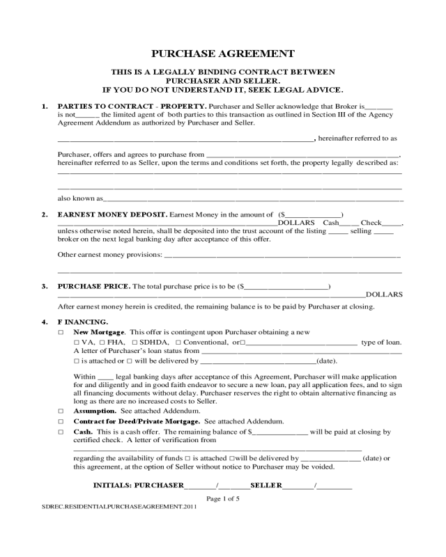 Purchase Contract Form - South Dakota