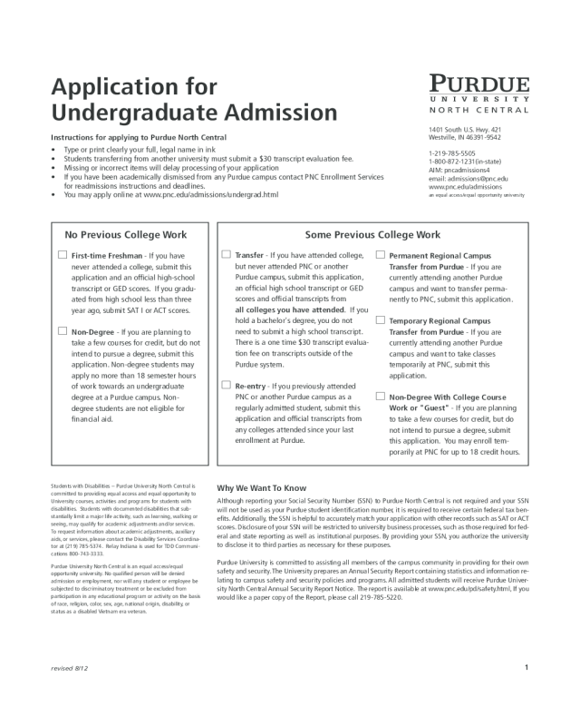 Purdue University Application Form - Purdue University