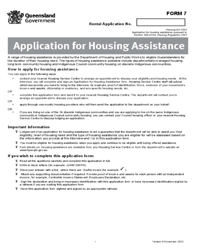 Queensland Application for Housing Assistance