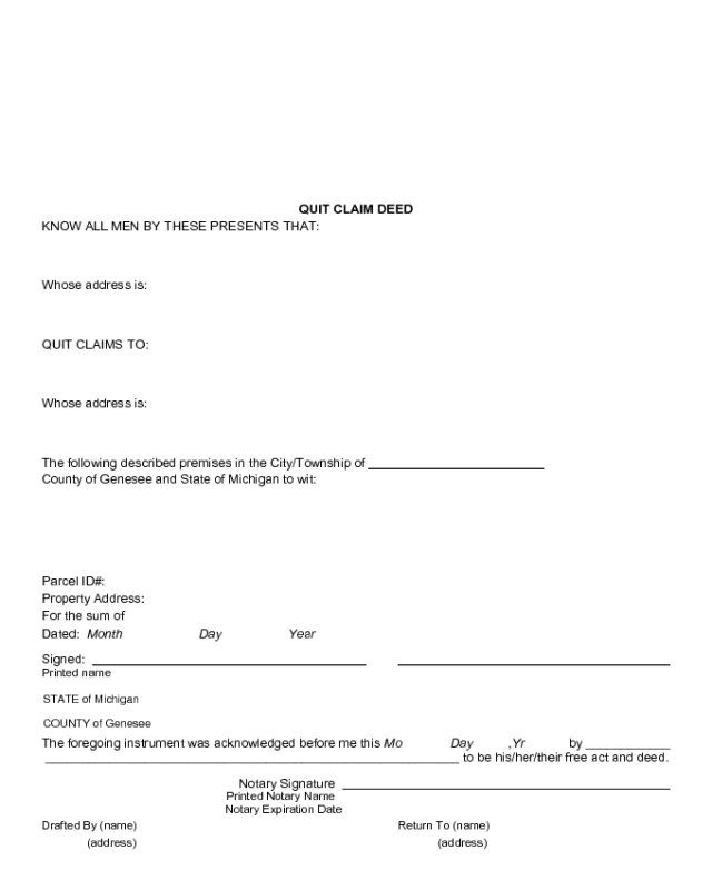 Printable Quit Claim Deed Form Michigan Printable Forms Free Online 2481