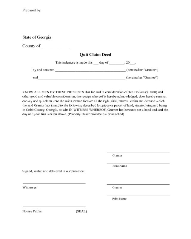 Quit Claim Deed Template Georgia Edit Fill Sign Online Handypdf