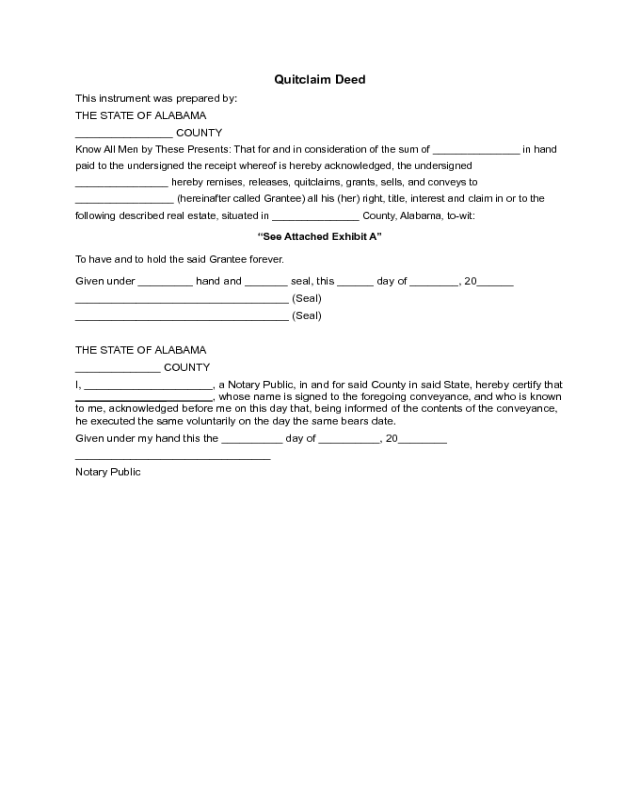 Quitclaim Deed Alabama Edit, Fill, Sign Online Handypdf