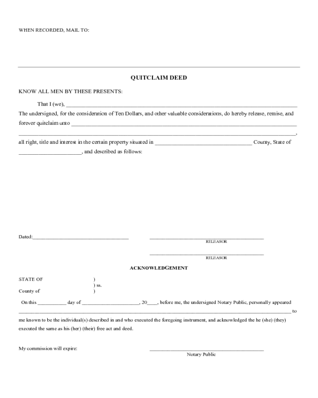 2018 quit claim deed form fillable printable pdf