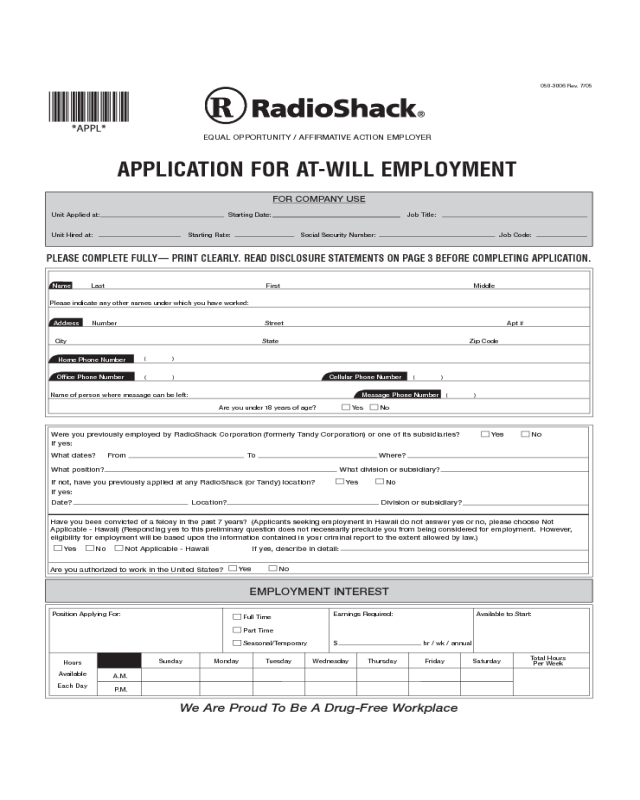 RadioShack Application Form