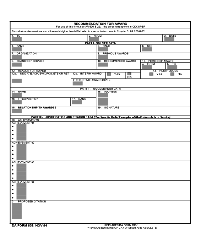 Recommendation for Awards Form