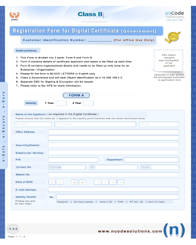 Registration Form for Digital Certificate