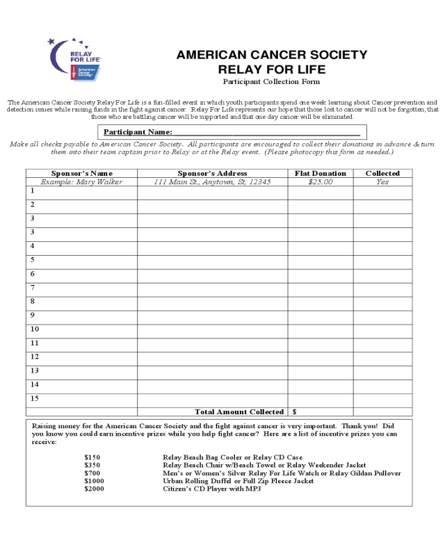 Relay for Life Donation Form - America