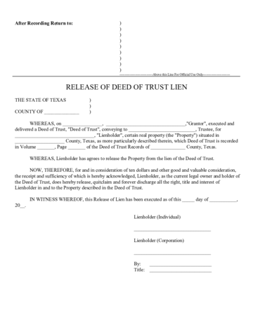 release of lien deed of trust texas