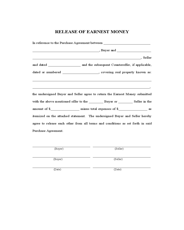 Release of Earnest Money