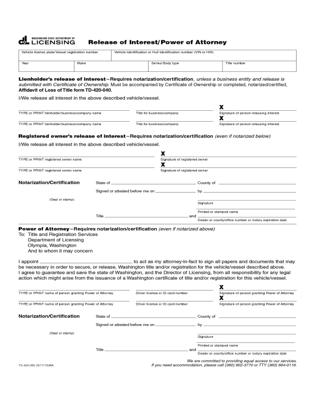 Release of Interest/Power of Attorney Form