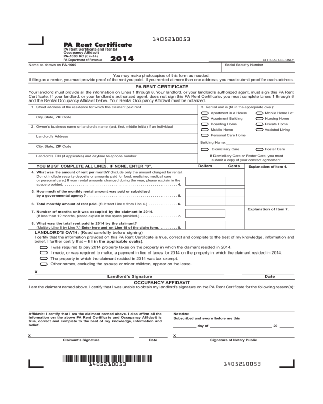 Rent Certificate Sample Form
