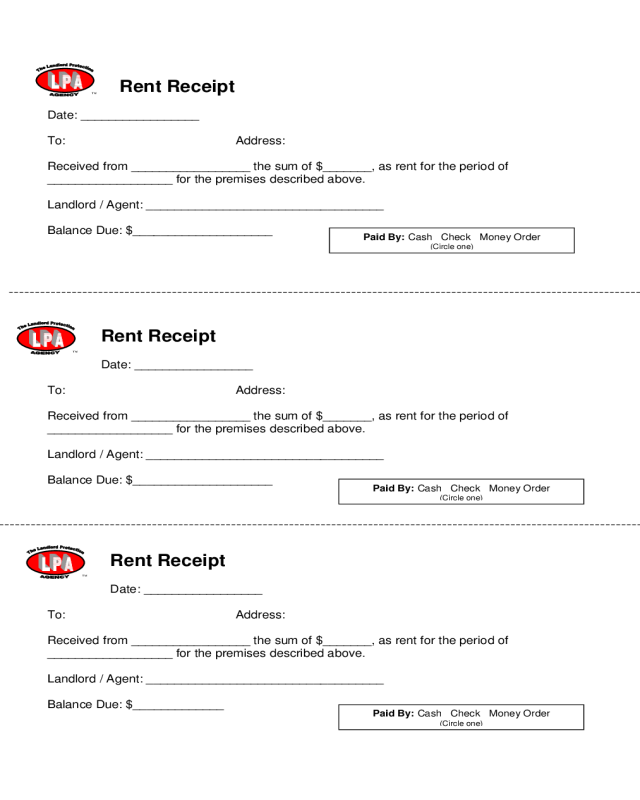 Rent Receipt Sample Form