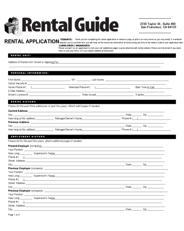 Rental Application Form - California