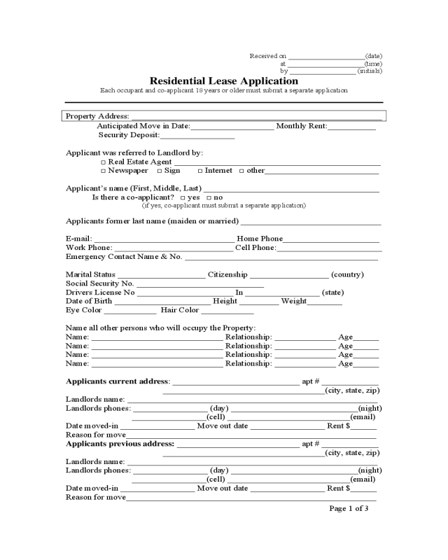 Rental Application Format