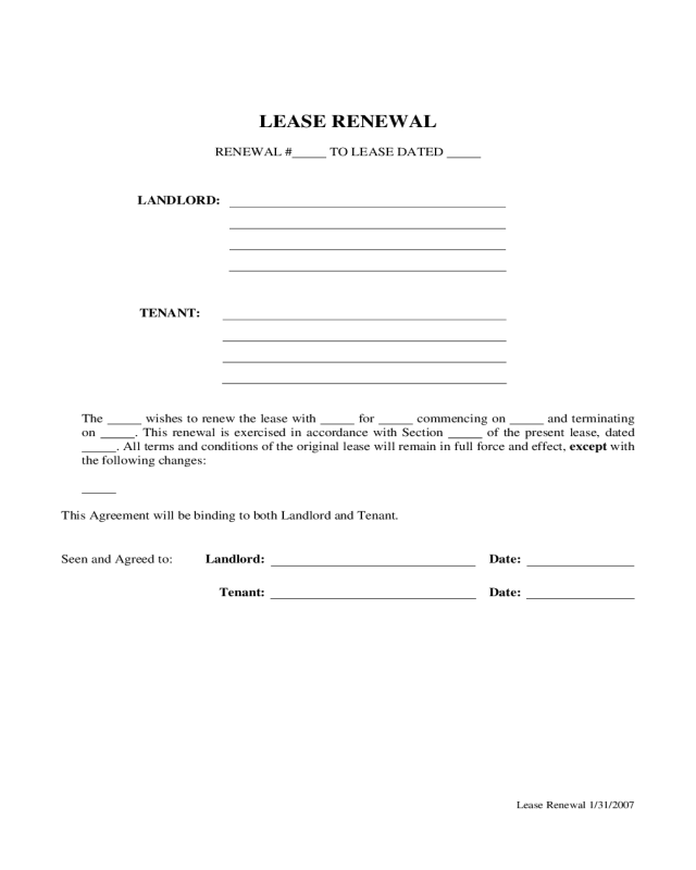 Rental Renewal Sample Form