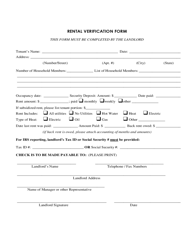 Rental Verification Sample Form