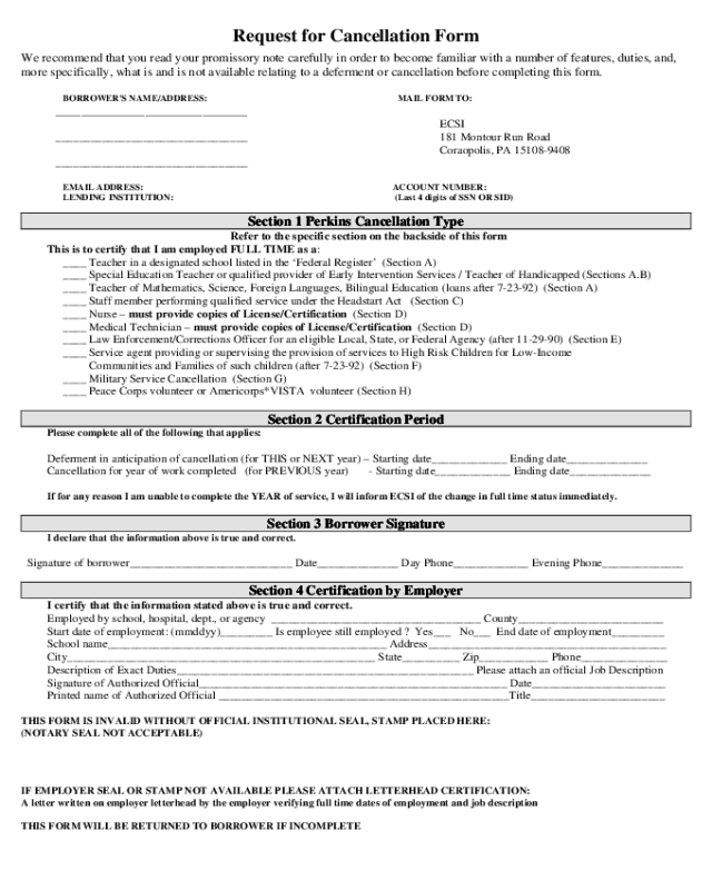 Request for Cancellation Form