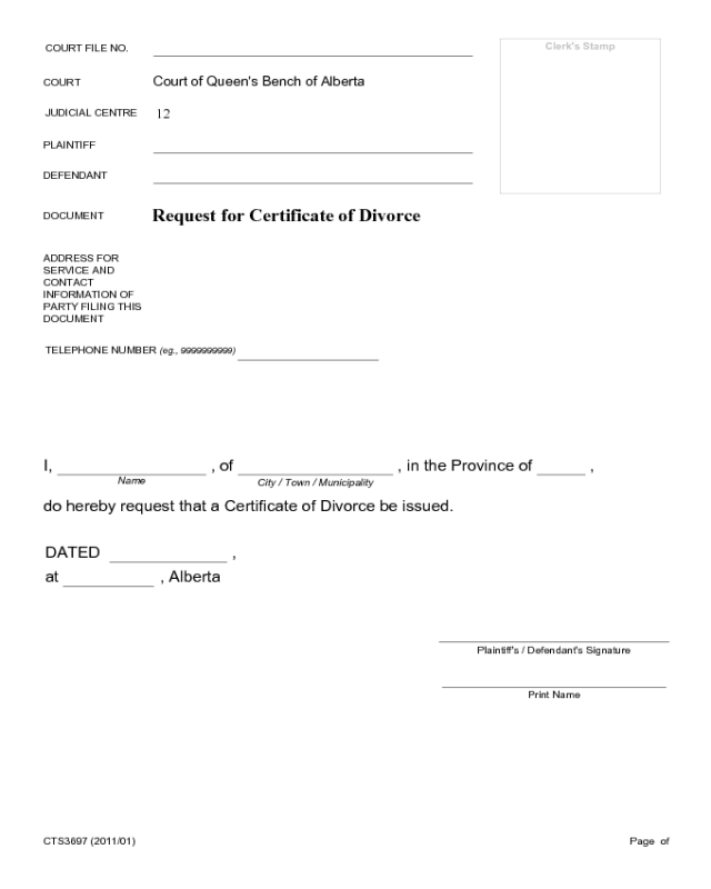 Request for Certificate of Divorce - Alberta Courts