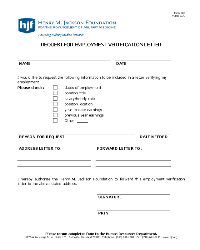 Request for Employment Verification Letter