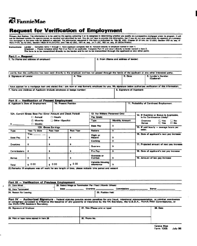 Request for Verification of Employment
